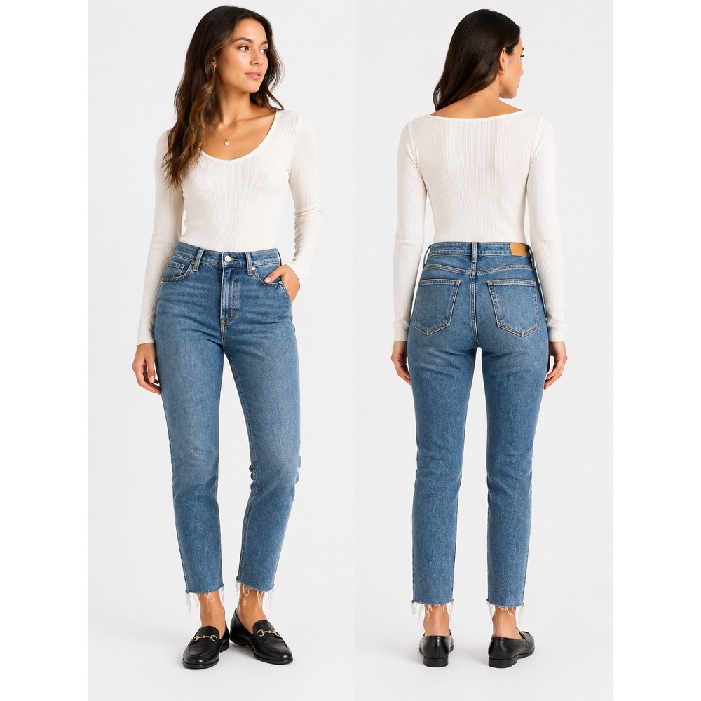 Paige Claudine Flare Jeans Womens 30 Blue Raw Hem Ankle High Rise Denim Kick